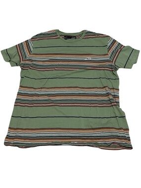 Lost Men’s XL Green Striped Short Sleeve Graphic Logo T Shirt Casual